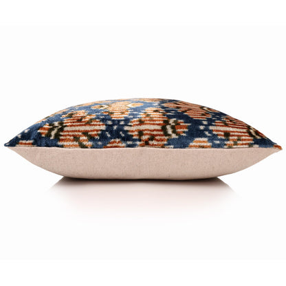 CANVELLO Blue Ikat Silk Velvet Pillow 20x20 | Handmade Designer Accent Cushion