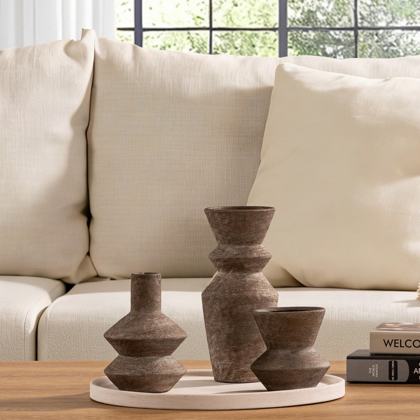 Textured Ceramic Vases, Set of 3