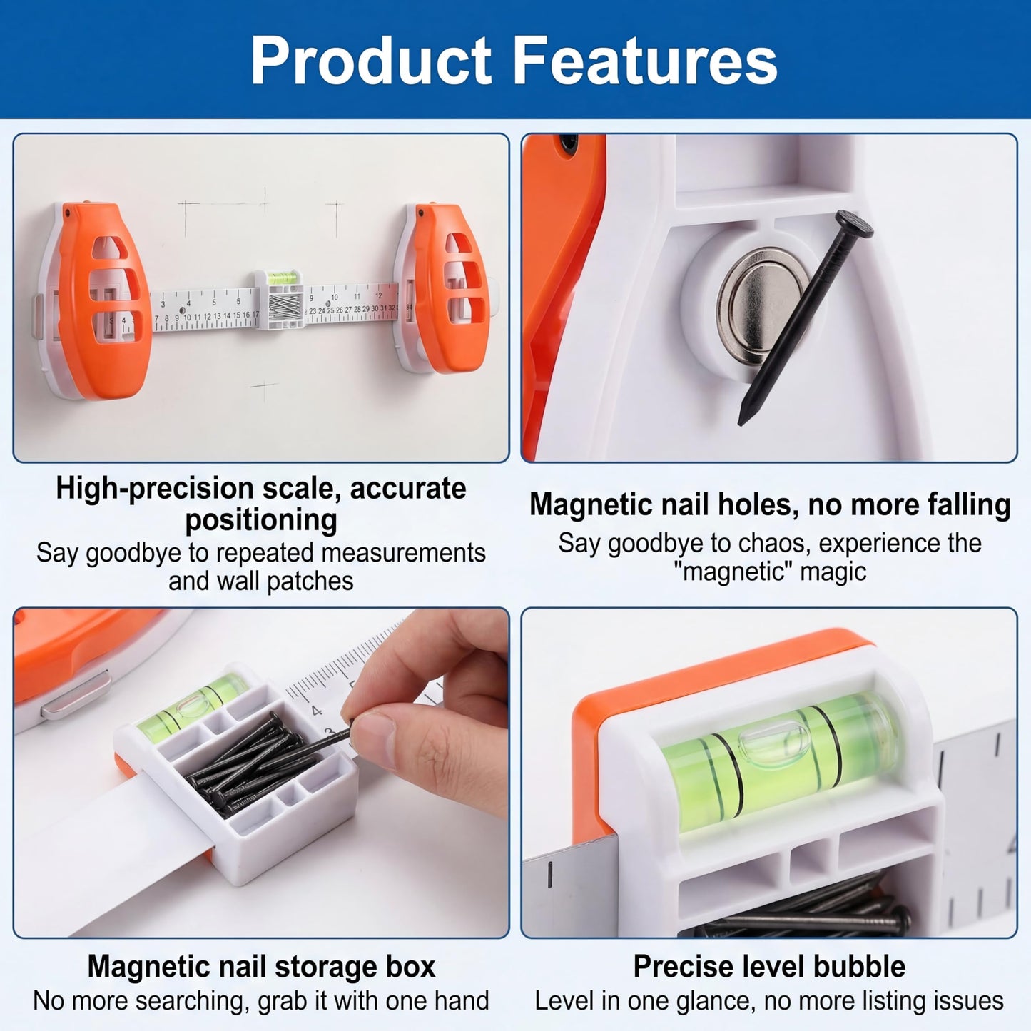 3-in-1 Picture Hanging Tool with Level Ruler