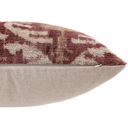 CANVELLO Luxury Handwoven Silk Velvet Throw Pillow 20x20 Inch Burgundy Ikat Pattern