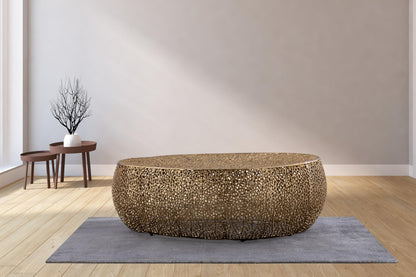 50" Gold Aluminum Oval Coffee Table with Open Mesh Design