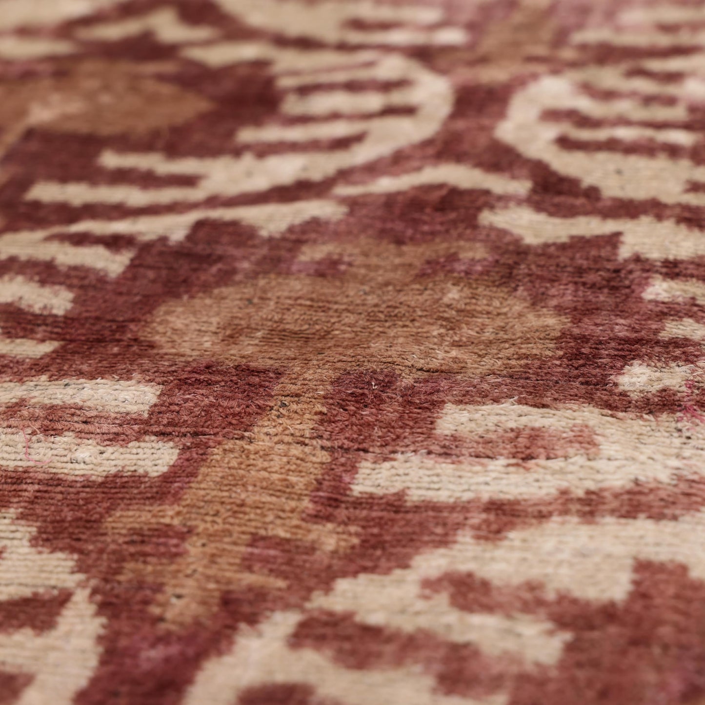 CANVELLO Luxury Handwoven Silk Velvet Throw Pillow 20x20 Inch Burgundy Ikat Pattern