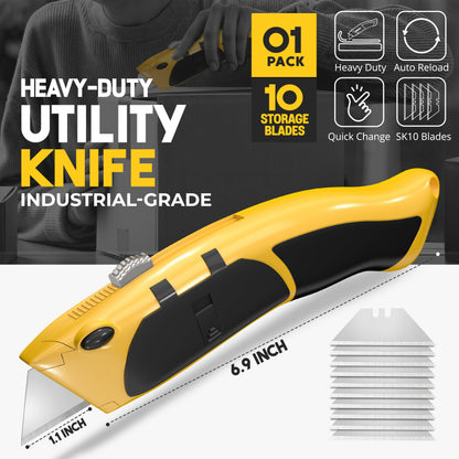 Heavy-Duty Razor Blade Knife with 10 Replacement Blades