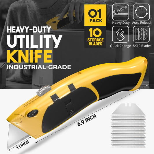 Heavy-Duty Razor Blade Knife with 10 Replacement Blades