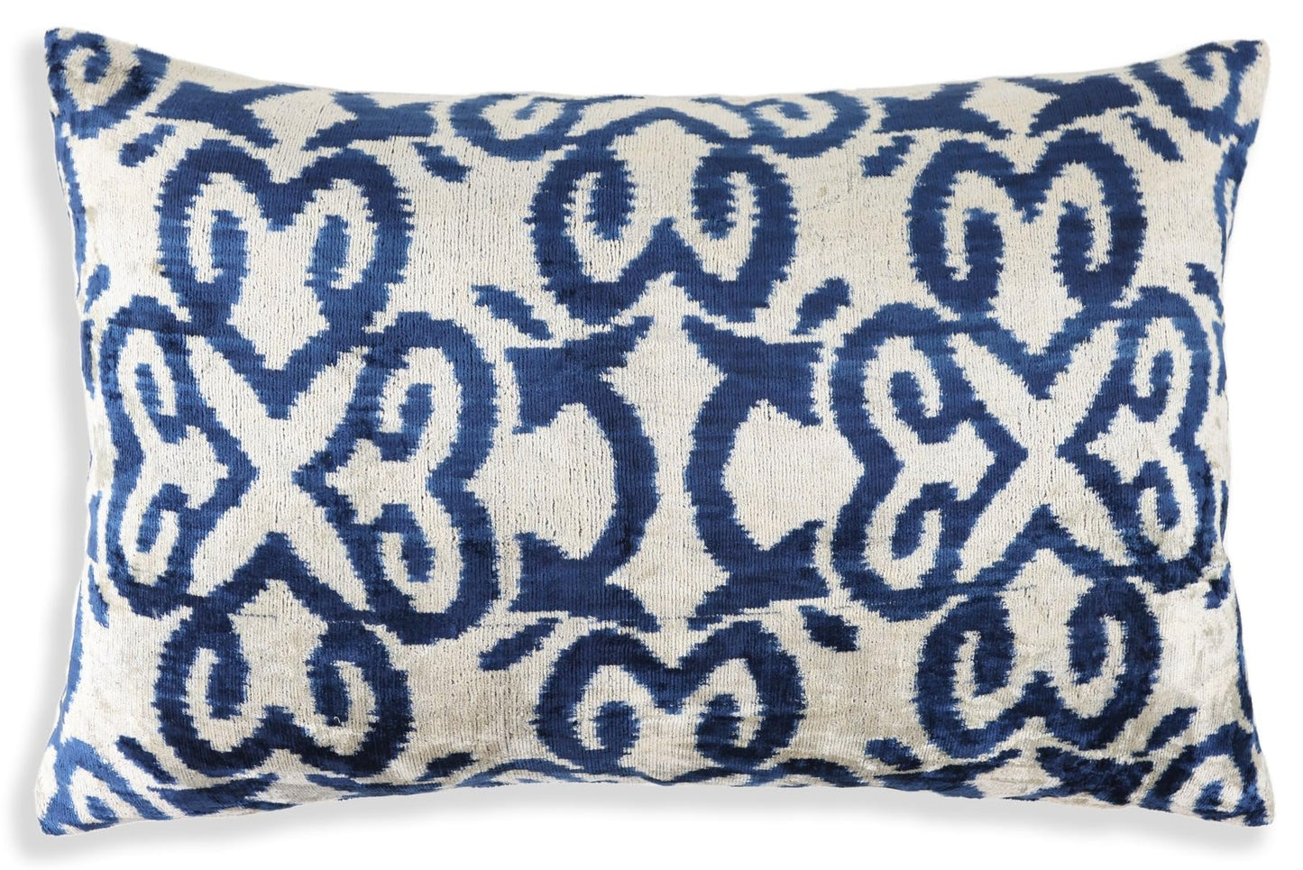CANVELLO Handmade Navy Ikat Velvet Pillow – 16x24 Silk Accent Cushion