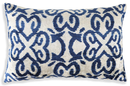 CANVELLO Handmade Navy Ikat Velvet Pillow – 16x24 Silk Accent Cushion