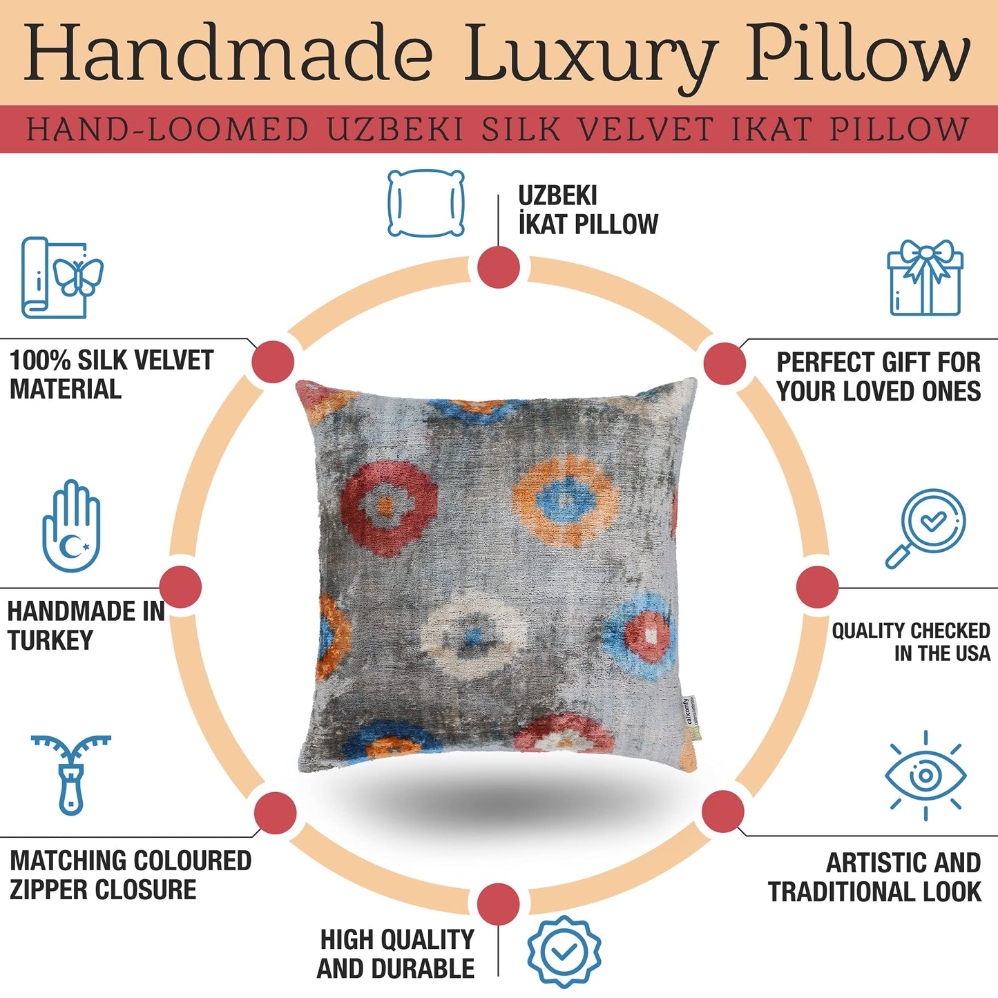 CANVELLO Handmade Decorative Throw Pillow with Down Filled Insert, Gray Polka Dots Pattern Soft Velvet Silk Square Throw Cushion Cover for Living Room Sofa Couch, QC in The USA - 20" x 20" in