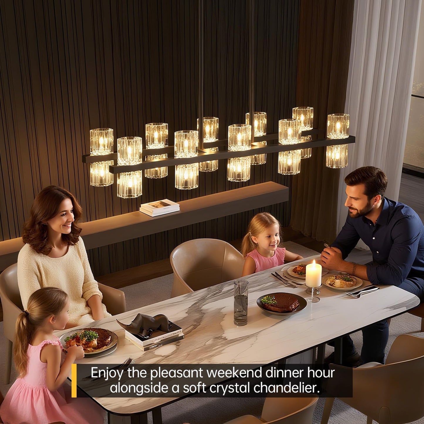 20-Lights L32" Black Crystal Chandeliers for Dining Room Light Fixture