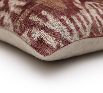 CANVELLO Luxury Handwoven Silk Velvet Throw Pillow 20x20 Inch Burgundy Ikat Pattern