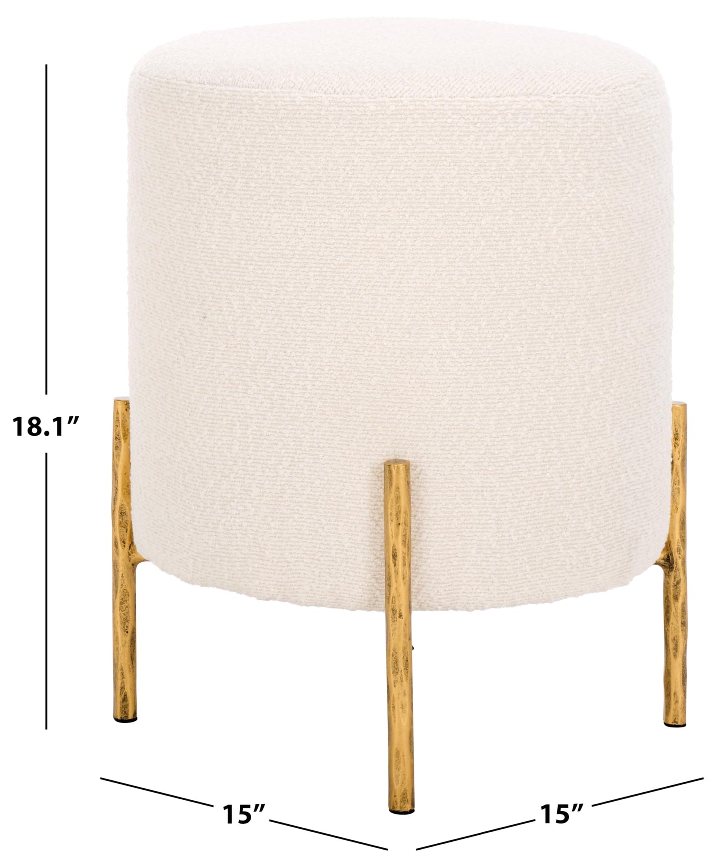 Round Boucle Ottoman with Brass Legs