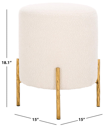 Round Boucle Ottoman with Brass Legs