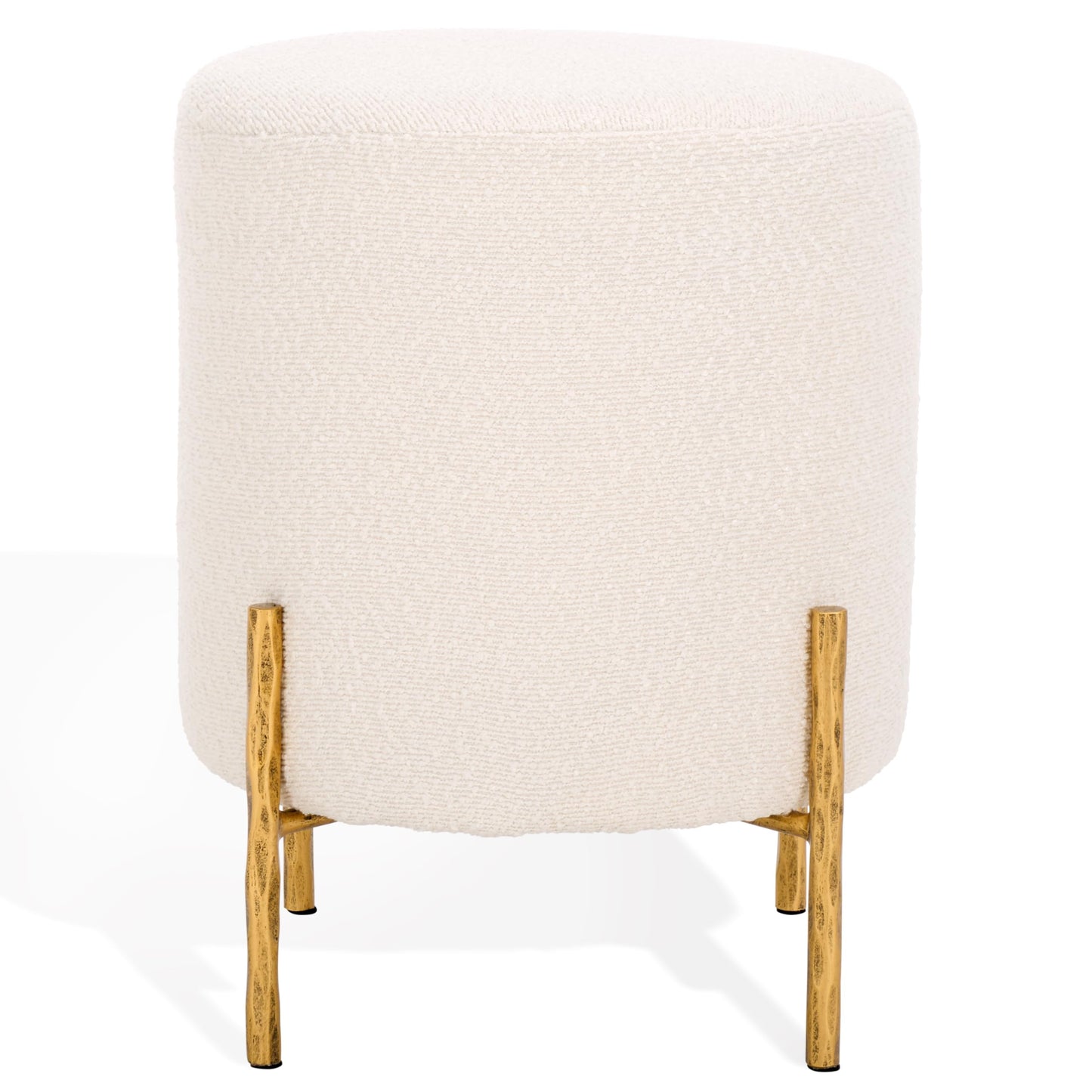 Round Boucle Ottoman with Brass Legs