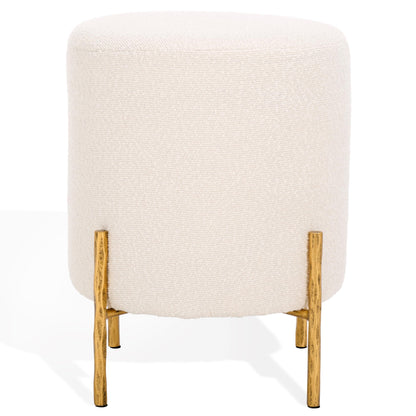 Round Boucle Ottoman with Brass Legs