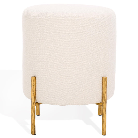 Round Boucle Ottoman with Brass Legs