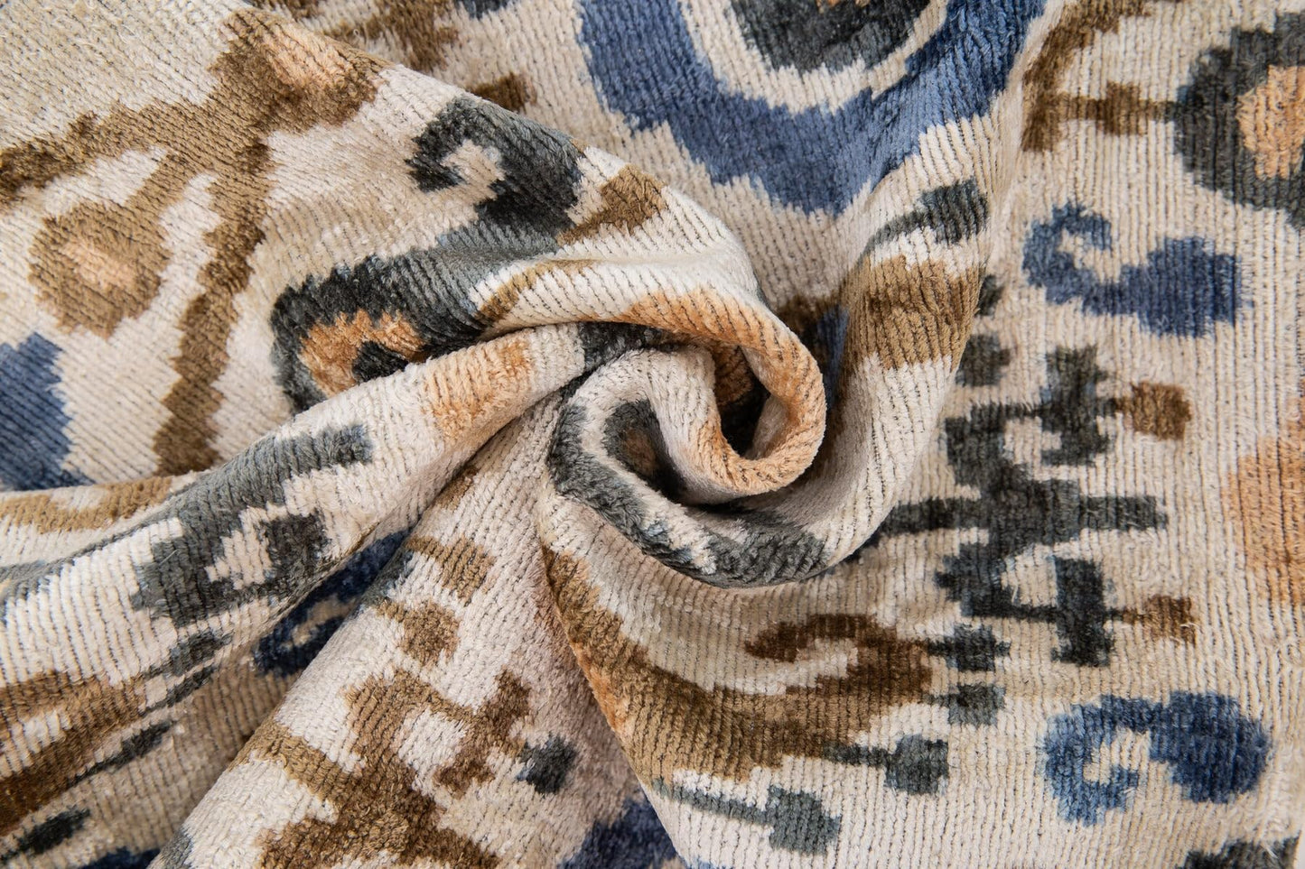 CANVELLO Handmade Velvet Throw Pillow with Intricate Ikat Design, Premium Down Feather Insert, 20x20 Inch Decorative Accent for Sofas, Couches, and Interiors - Beige, Blue, and Brown
