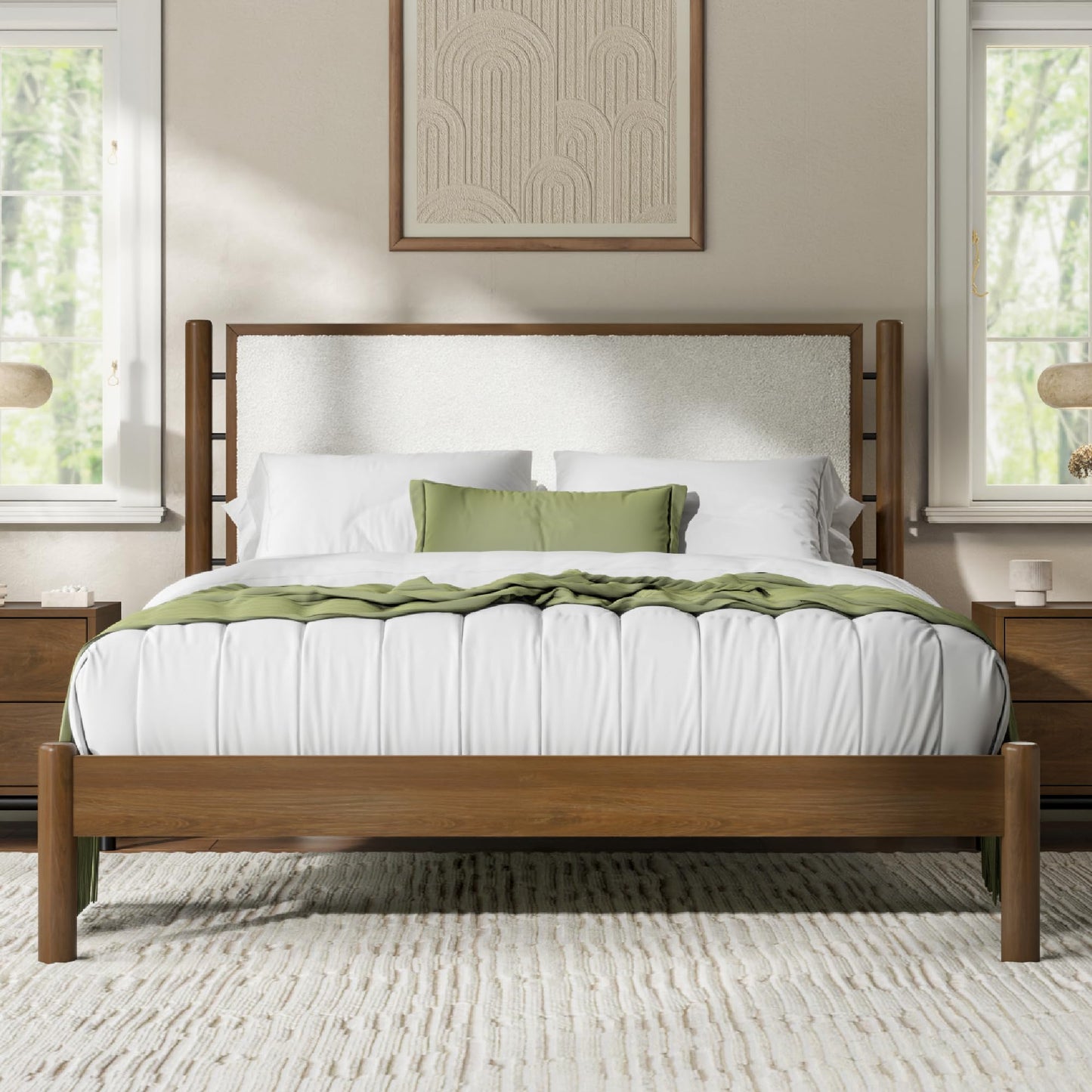 Wood Frame Queen Size Bed with Wood Frame