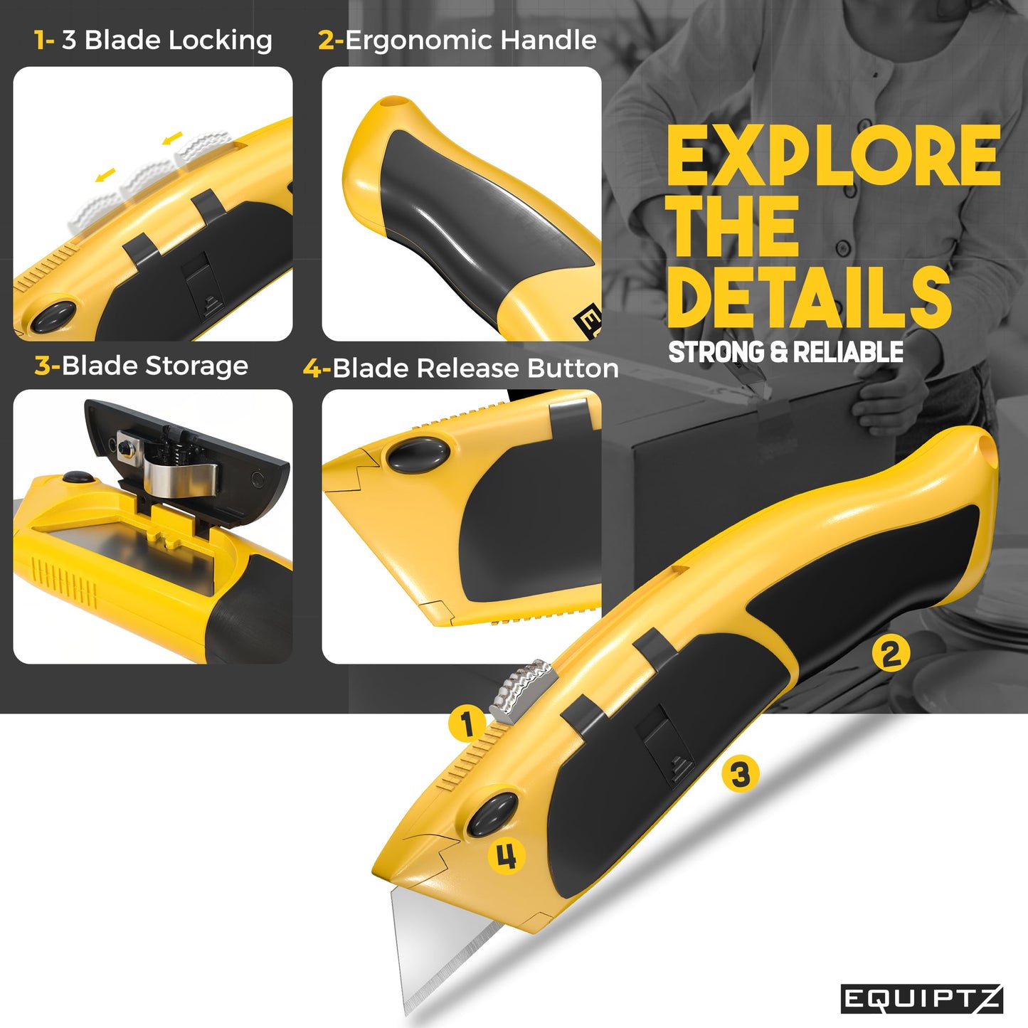 Heavy-Duty Razor Blade Knife with 10 Replacement Blades