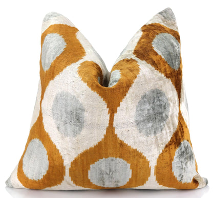 CANVELLO Amber & Gray Circle Velvet Pillow 20x20 – Handcrafted Luxury