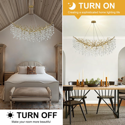 NIUZDU Chandeliers for Dining Room Over Table, 47" Modern Crystal Gold Tree Branche Chandelier, Large Chandelier Crystals for Living Room,High Ceiling,Foyer,Entryway,Kitchen Island,Staircase
