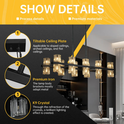 20-Lights L32" Black Crystal Chandeliers for Dining Room Light Fixture