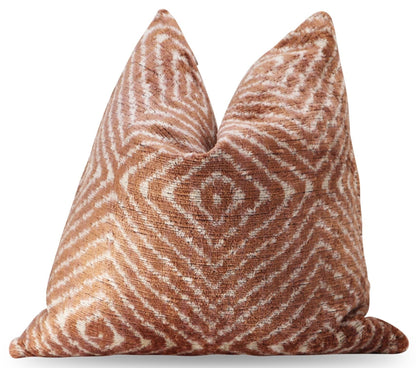 CANVELLO Luxury Brown Geometric Velvet Throw Pillow - Handmade Decorative Cushion, 16x16 Inch, Down Feather Insert, Modern Bohemian Accent Pillow for Sofa, Couch & Bed
