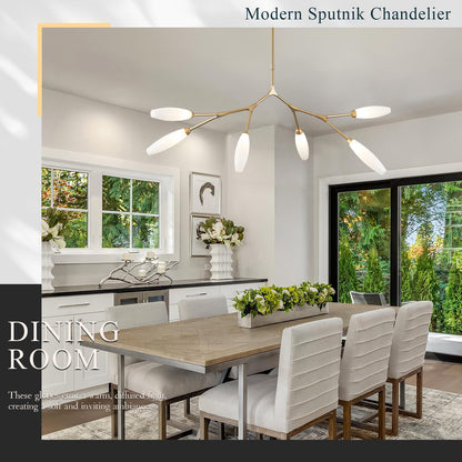 Sparklelf Modern 6-Light Chandelier Elegance Sputnik Chandeliers for Dining Room L50’’ Large Glass Chandelier Adjustable Branch Pendant Light Fixture for Living Room Kitchen Bedroom