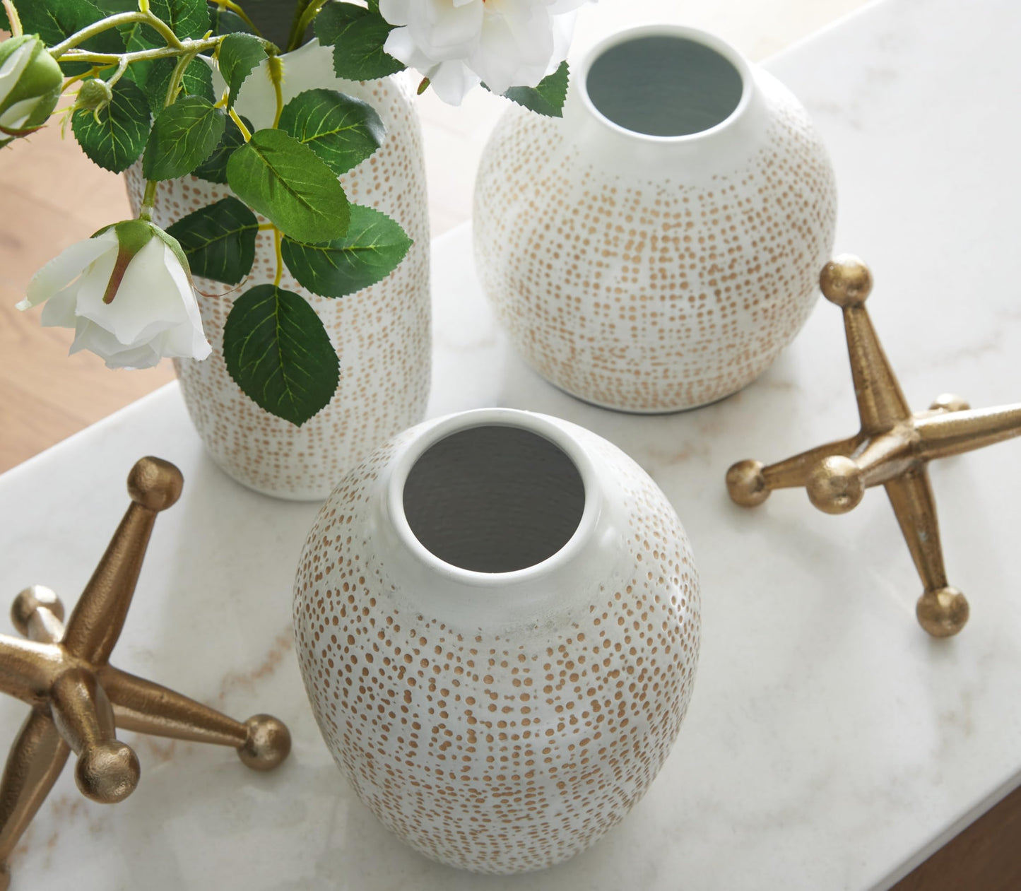 Metal Vases with Decorative Objects, Set of 5