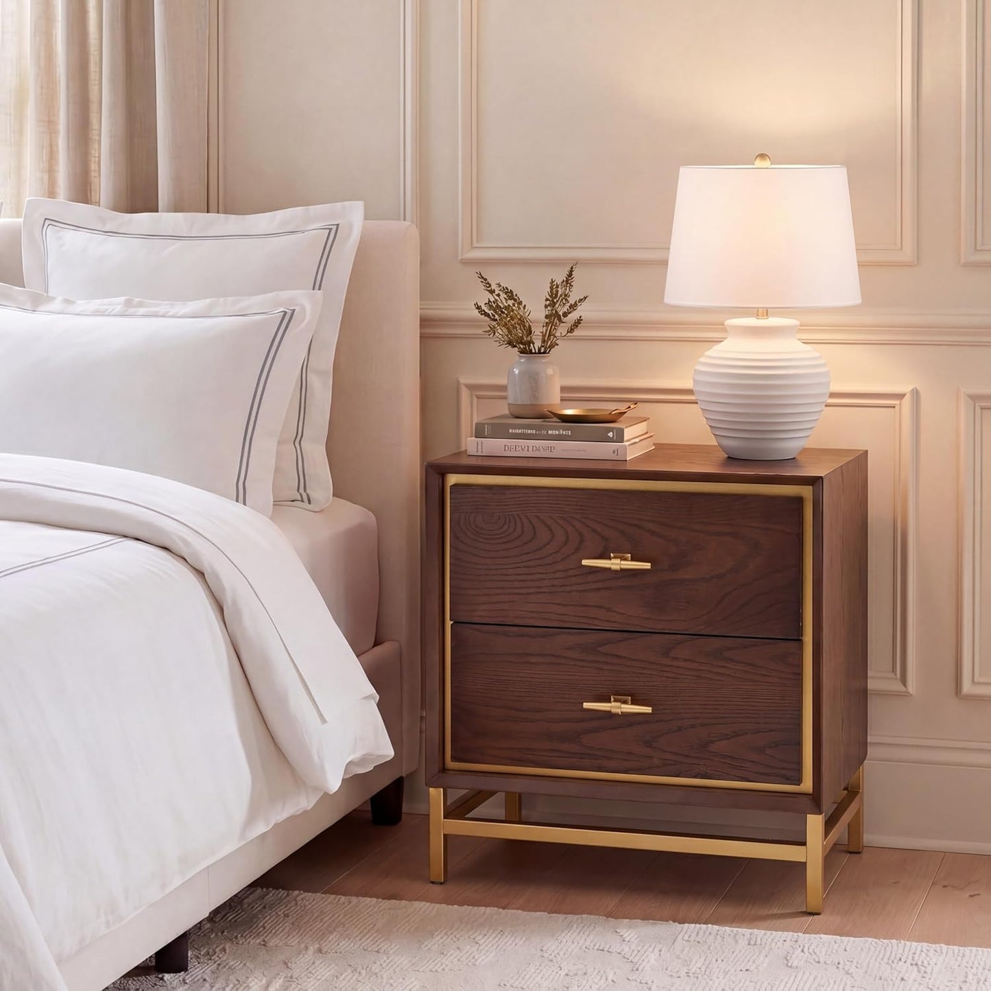 23" Walnut & Brass Nightstand