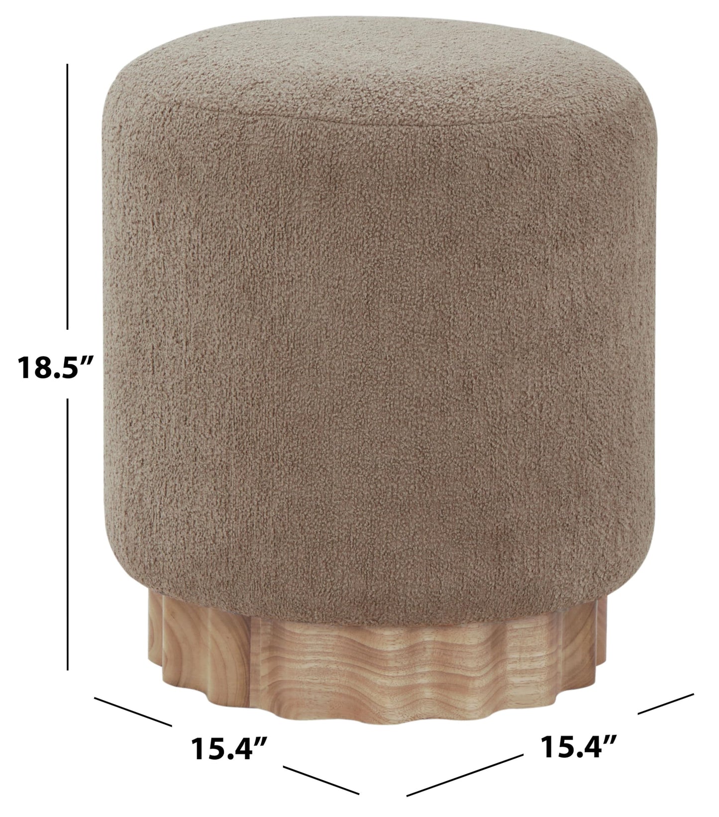 Round Boucle Upholstered Ottoman with Wood Base