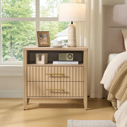 27" Nightstand with Fluted Drawers, Oak