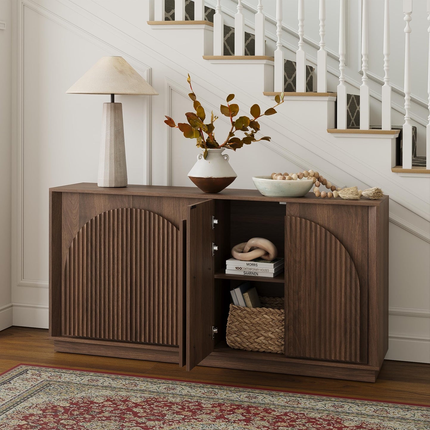 65-1/2" Walnut Credenza with Reeded Front Detail