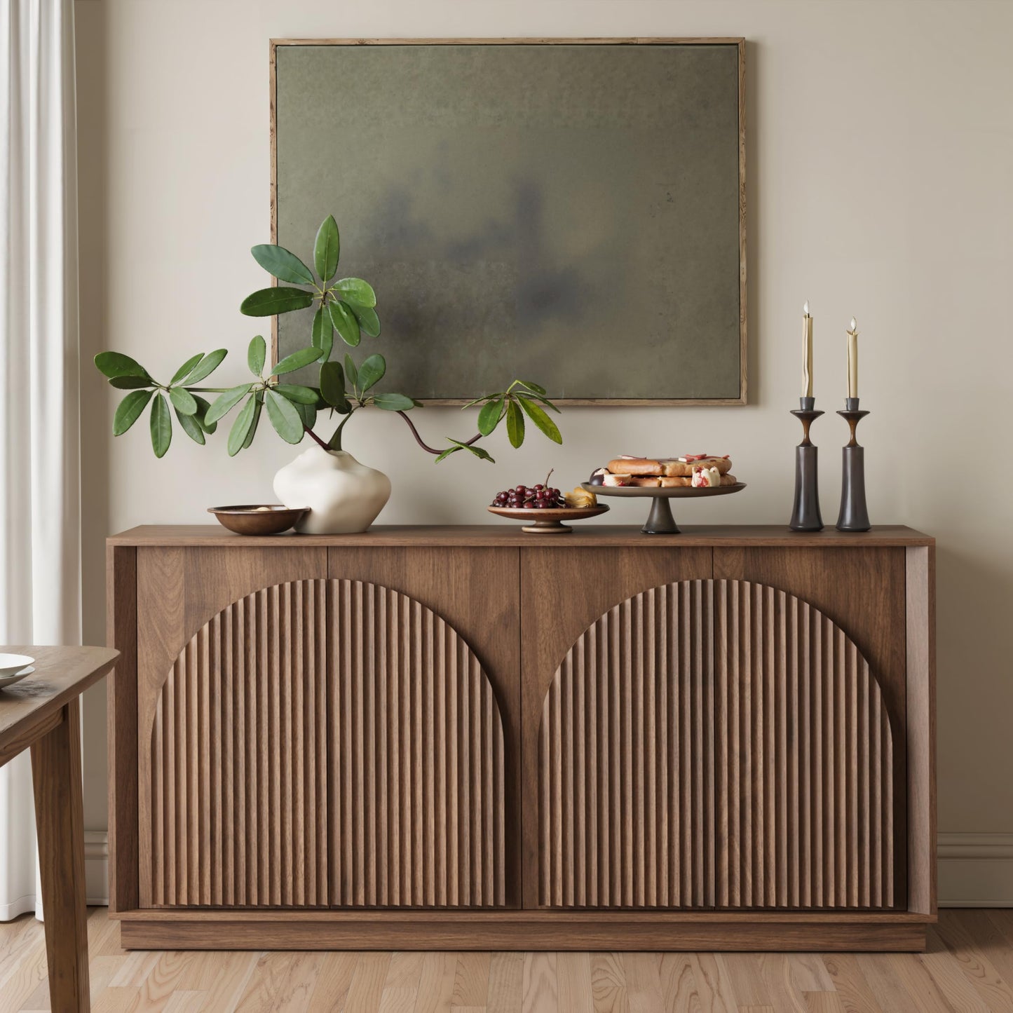 65-1/2" Walnut Credenza with Reeded Front Detail