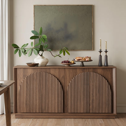 65-1/2" Walnut Credenza with Reeded Front Detail