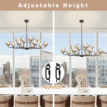 Large Chandeliers for High Ceilings 47.2IN Large Dining Room Chandelier with Smoky Gray Glass Globe Modern Black Chandeliers for Dining Room Large Chandelier Light Fixture for Entryway Living Room