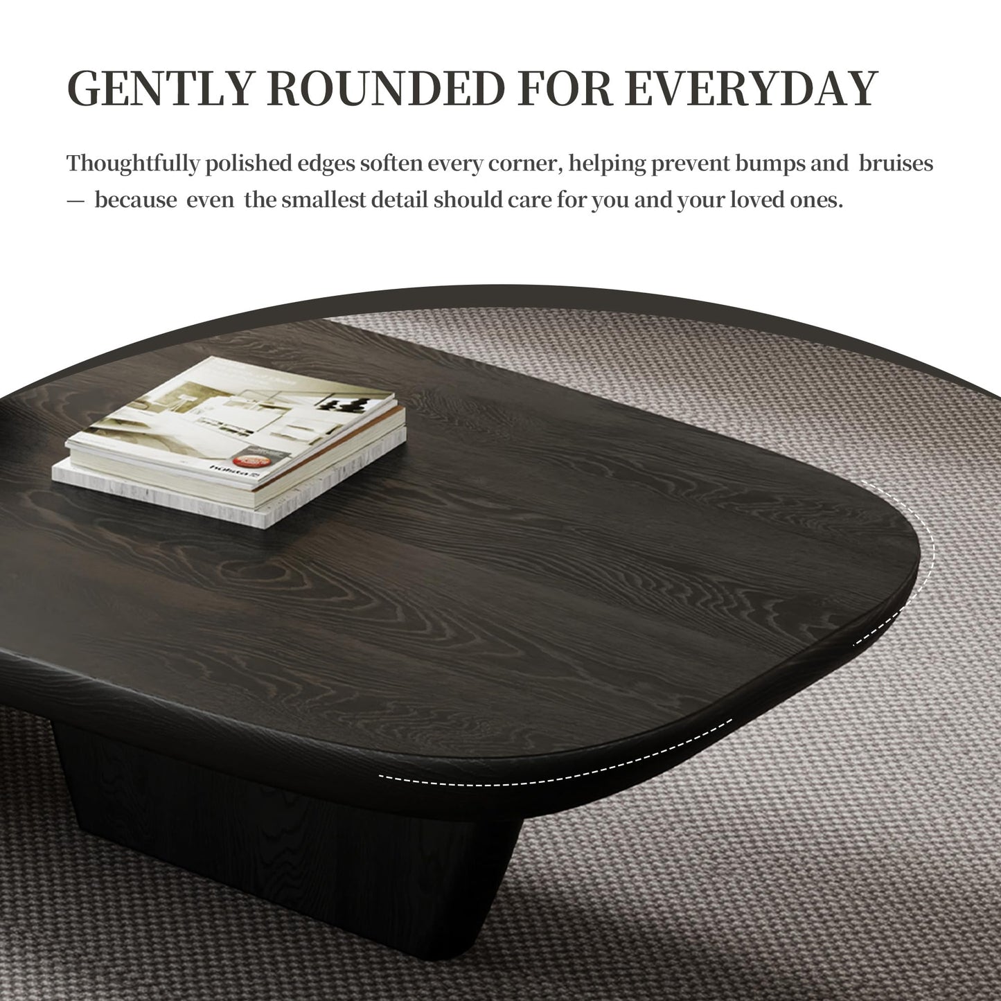 FHKJ Modern Wood Coffee Table for Living Room, 51.2" Black Rectangle Coffee Table with 2 Unique Legs, Center Table for Living Room Table Tea Table for Home Office