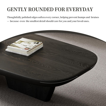 FHKJ Modern Wood Coffee Table for Living Room, 51.2" Black Rectangle Coffee Table with 2 Unique Legs, Center Table for Living Room Table Tea Table for Home Office