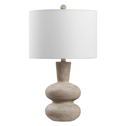 JONATHAN Y 24" Antique Brown Modern Minimalist Sculptural Oak-Grain Resin LED Table Lamp for Living Room Bedroom, White Linen Drum Shade, LED Bulb Included JYL5708A
