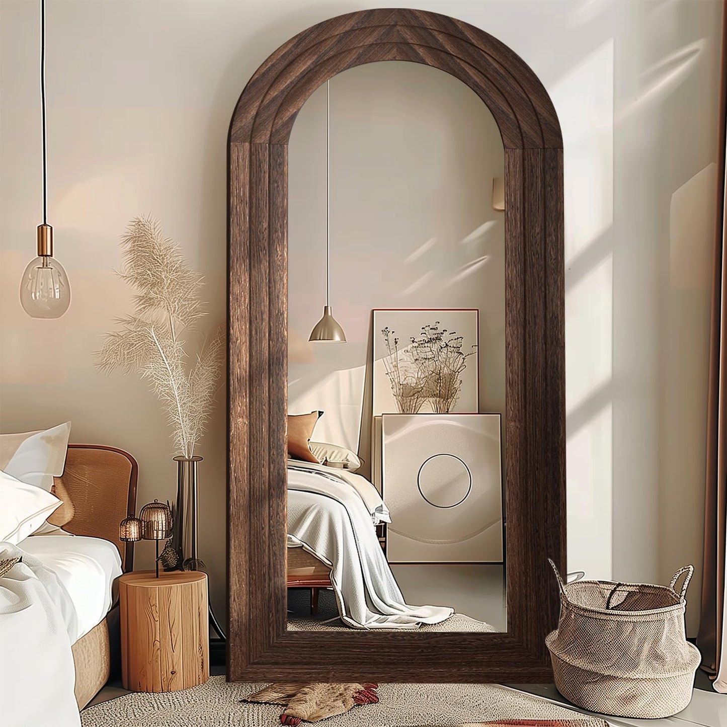 ZHUNFA Arched Full Length Mirror with Solid Wood Frame