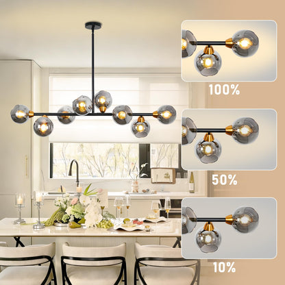Linear Chandeliers for Dining Room 50" Gray Globe Rectangle Pendant Light