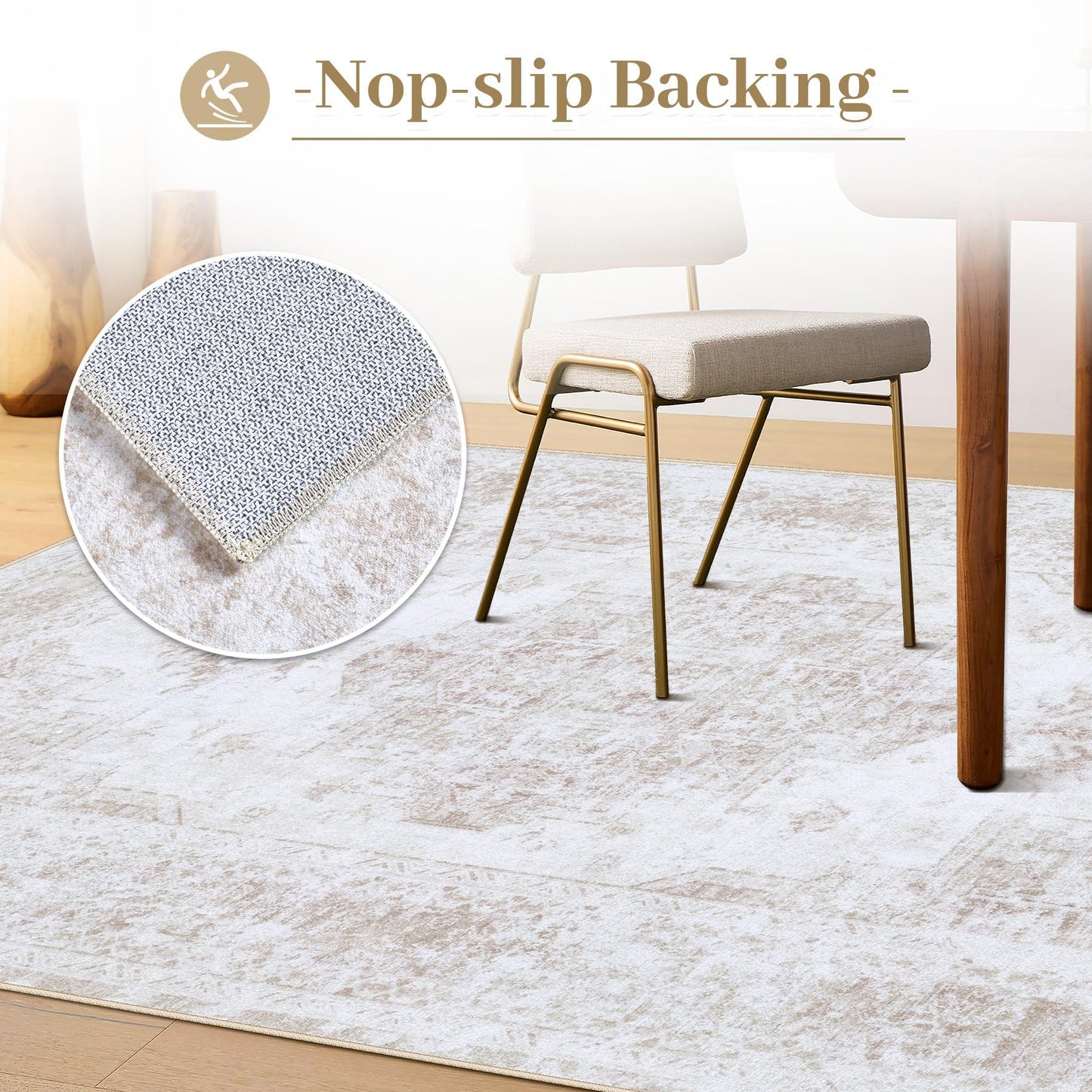 XLUEZ Area Rug 10x14 Living Room Rug, Machine Washable Vintage Distressed Medallion Rug Non-Slip Soft Low Pile Large Indoor Rugs for Bedroom Kitchen Dining Room Office(Beige,10'x14')