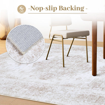 XLUEZ Area Rug 10x14 Living Room Rug, Machine Washable Vintage Distressed Medallion Rug Non-Slip Soft Low Pile Large Indoor Rugs for Bedroom Kitchen Dining Room Office(Beige,10'x14')