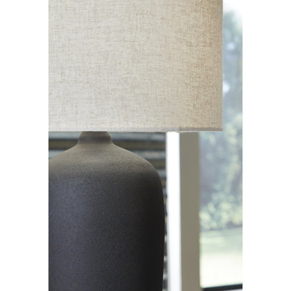 Signature Design by Ashley Ryenburg Modern Table Lamp with 3-Way Switch and Drum Shade, Black