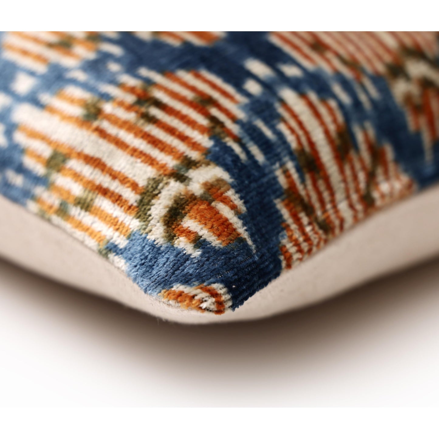 CANVELLO Blue Ikat Silk Velvet Pillow 20x20 | Handmade Designer Accent Cushion