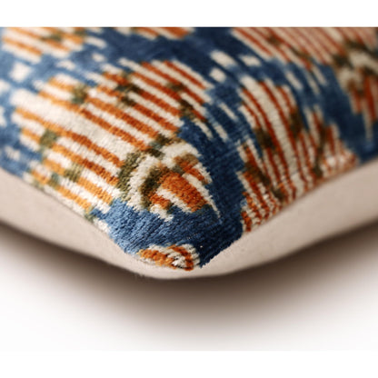 CANVELLO Blue Ikat Silk Velvet Pillow 20x20 | Handmade Designer Accent Cushion
