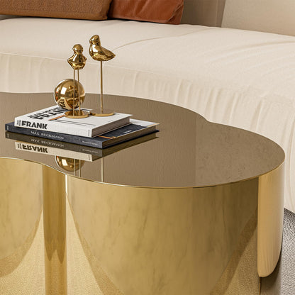 IKIFLY Modern Gold Stainless Coffee Table, Large Cloud Fashion Design Accent Table for Living Room Bedroom