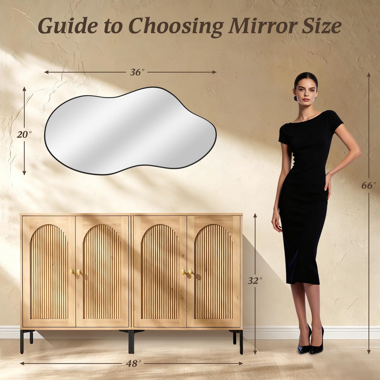 potijo Irregular Wall Mirror 20×36 Inch Wall Mirrors Decorative Black Modern Asymmetrical Abstract Mirror for Bathroom Bedroom Living Room Entryway Hallway