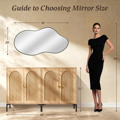 potijo Irregular Wall Mirror 20×36 Inch Wall Mirrors Decorative Black Modern Asymmetrical Abstract Mirror for Bathroom Bedroom Living Room Entryway Hallway
