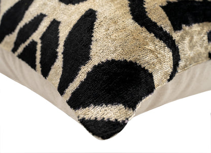 CANVELLO Handmade Velvet Throw Pillow with Down Feather Insert - 16x24 Inches, Black and White Abstract Pattern, Luxury Decorative Cushion