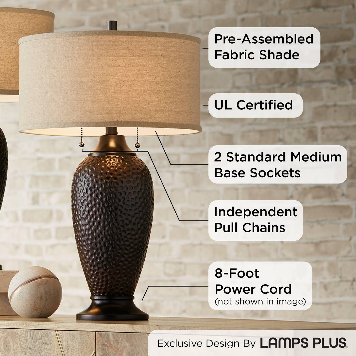 360 Lighting Cody Modern Industrial Rustic Table Lamps 26" High Set of 2 Hammered Oiled Bronze Brown Oatmeal Linen Drum Shade for Living Room Bedroom House Bedside Nightstand Home Office