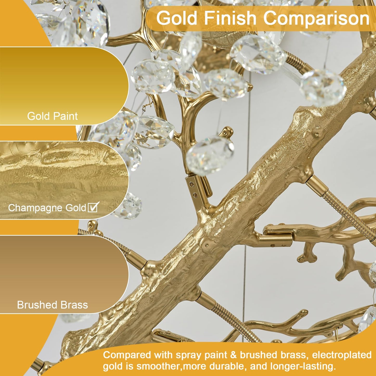 NIUZDU Chandeliers for Dining Room Over Table, 47" Modern Crystal Gold Tree Branche Chandelier, Large Chandelier Crystals for Living Room,High Ceiling,Foyer,Entryway,Kitchen Island,Staircase